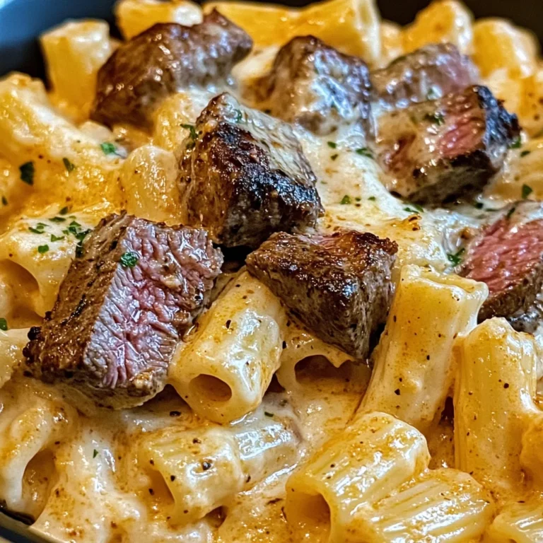 Cajun Steak Tips in Cheesy Rigatoni Parmesan Sauce