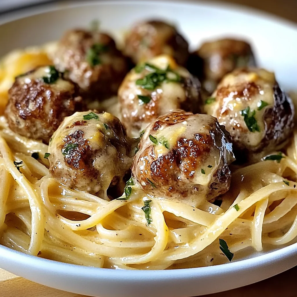 Garlic Butter Meatballs : Creamy Linguine Delight