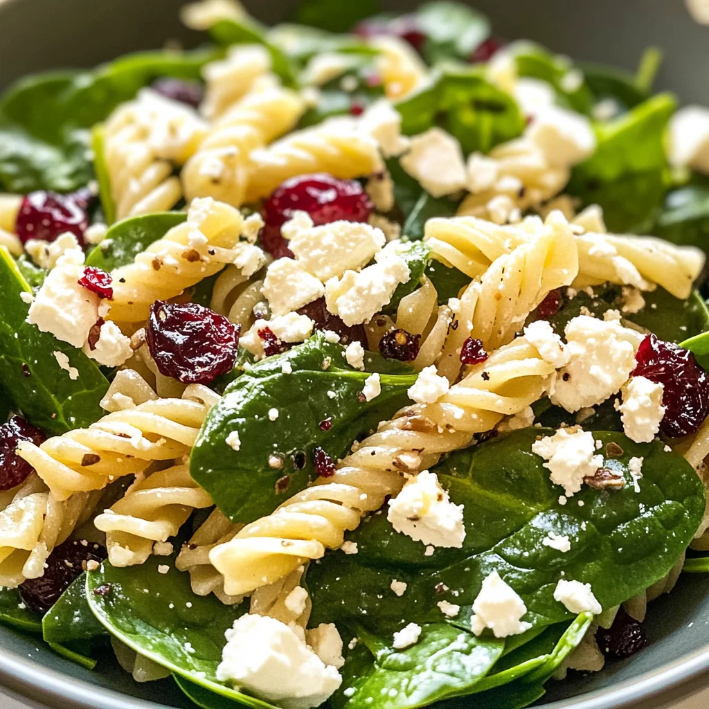 Spinach Pasta Salad with Feta and Cranberries