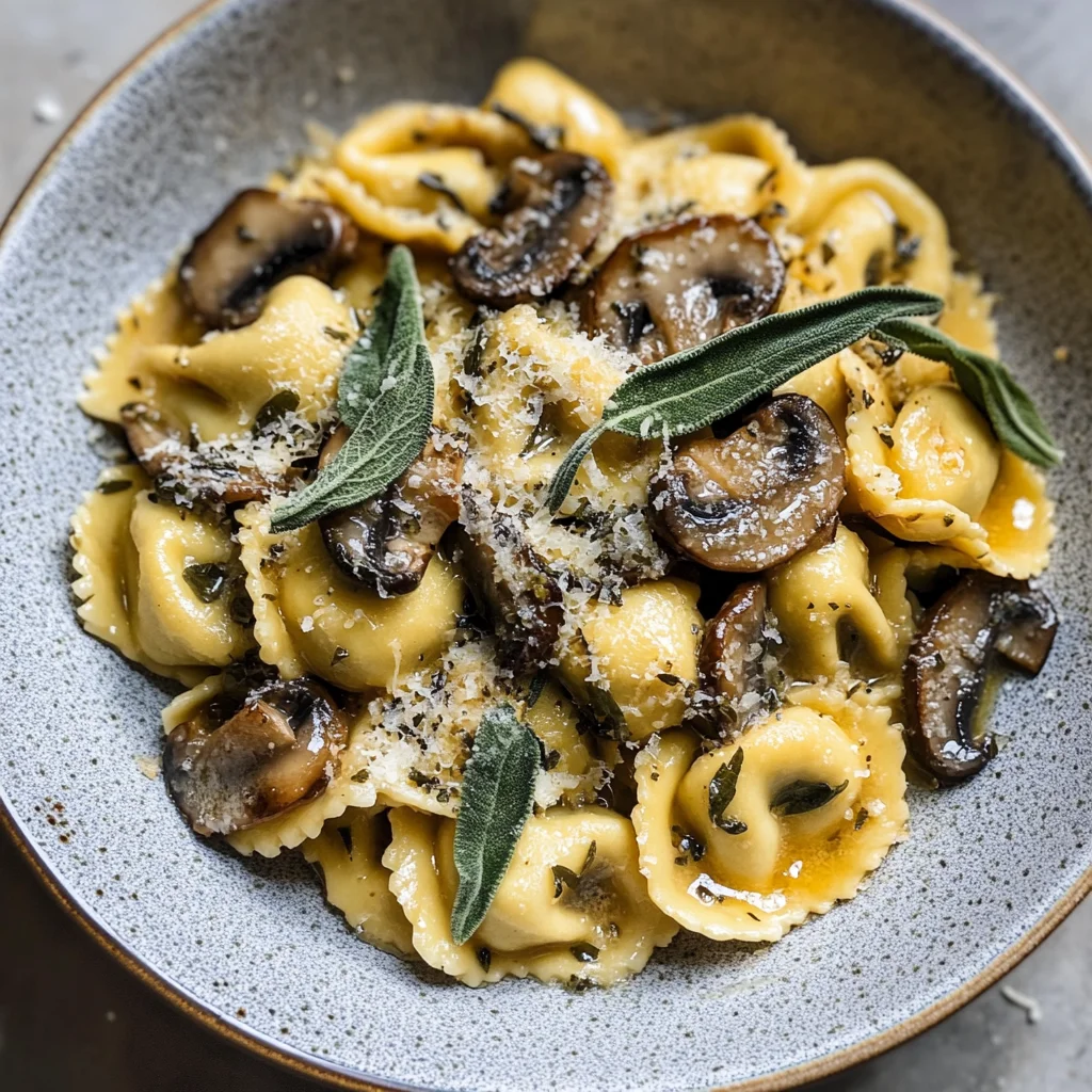 Cheese Tortellini with Butter, Mushrooms, and Crispy Sage