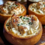 Chicken Alfredo Garlic Bread Bowls