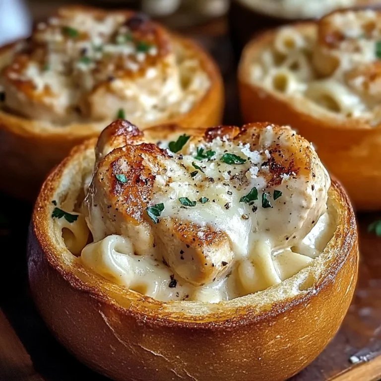 Chicken Alfredo Garlic Bread Bowls