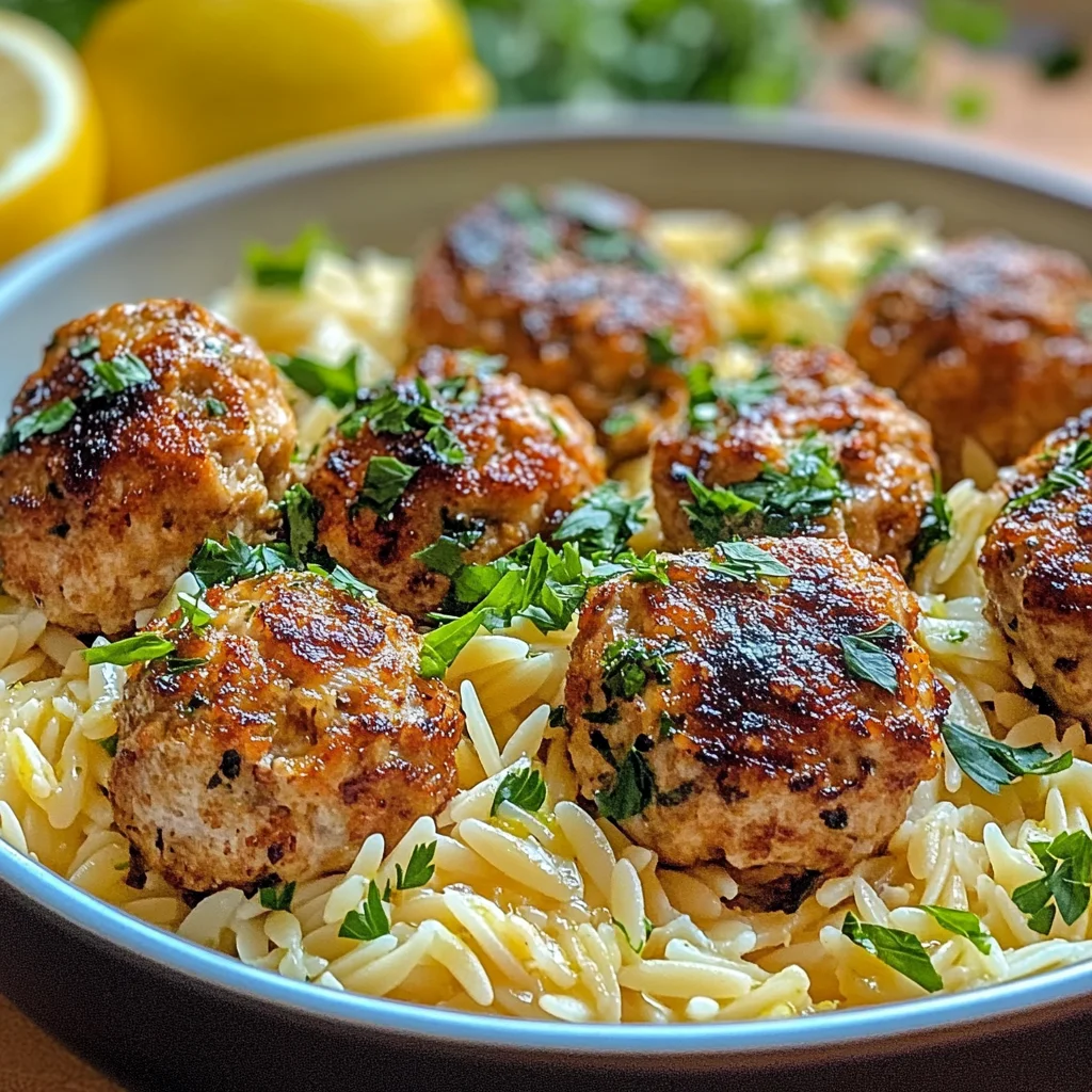 Greek Chicken Meatballs with Lemon Orzo