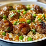 Honey Garlic Meatball Rice Bake