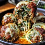 Spinach Garlic Meatballs Stuffed with Mozzarella