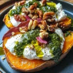 Stuffed Sweet Potatoes with Burrata, Toasted Walnuts & Sage Pesto
