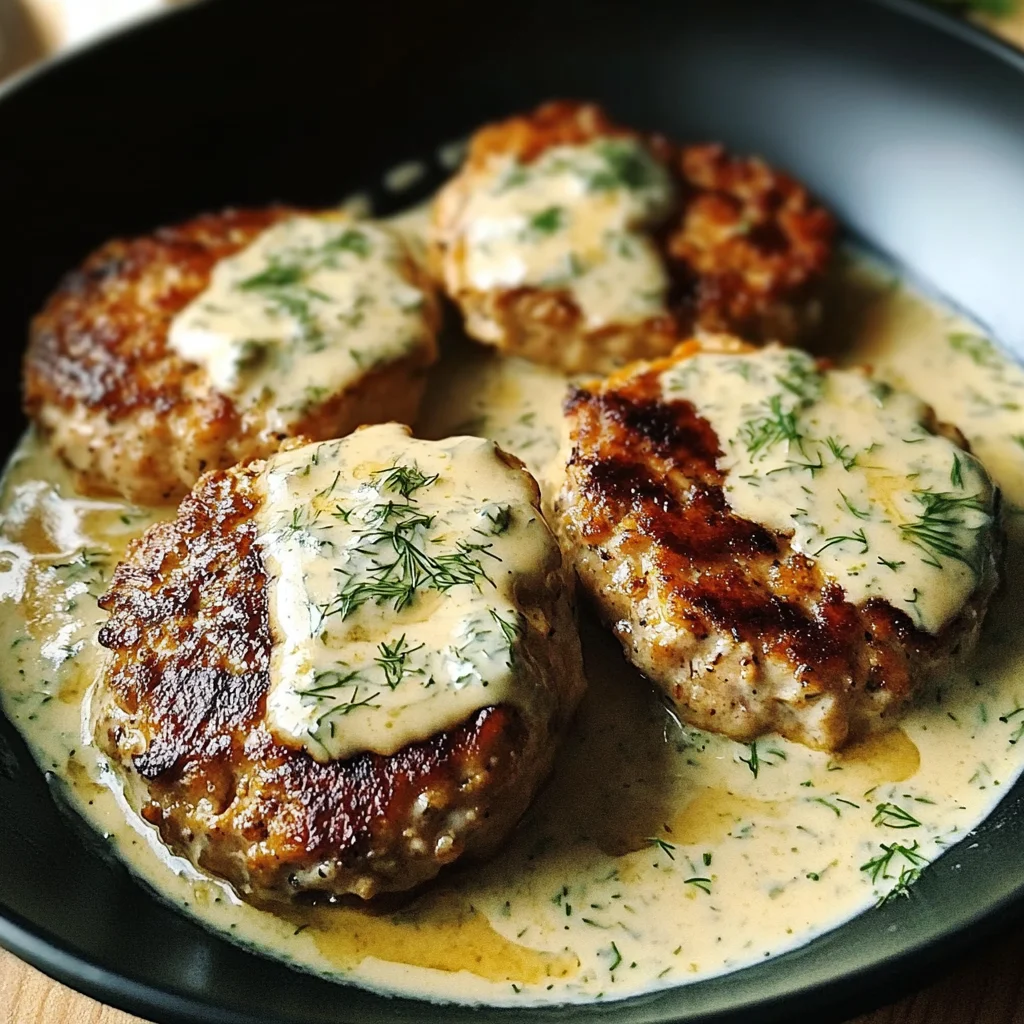 chicken hamburger Steaks in Creamy Dill Sauce